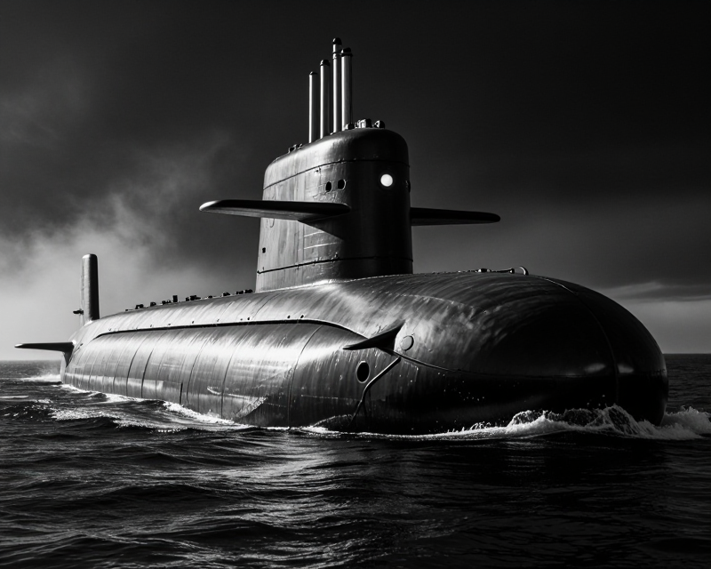 Modern Submarine in Dark Ocean